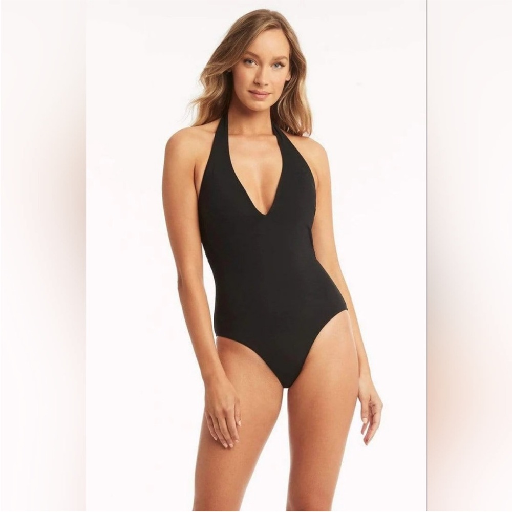 SEA LEVEL Australia Black Dark Romance Plunge One Piece Swimsuit NWT